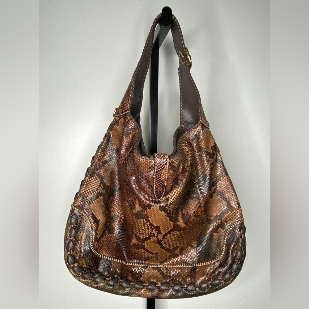 Gucci Brown & Black Python-Effect Hobo Shoulder Bag with Tassel Accent - Picture 3 of 10